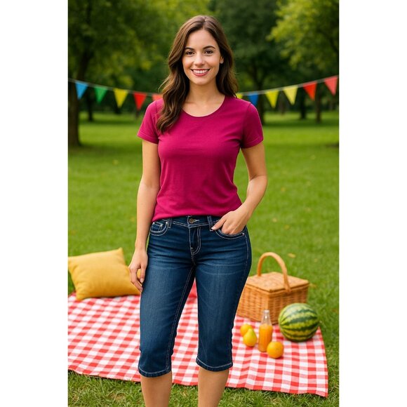 Miss Me Women Dark Wash Low Rise Capris 30 Y2Kcore Casual Comfy Distressed Jean - Picture 1 of 16